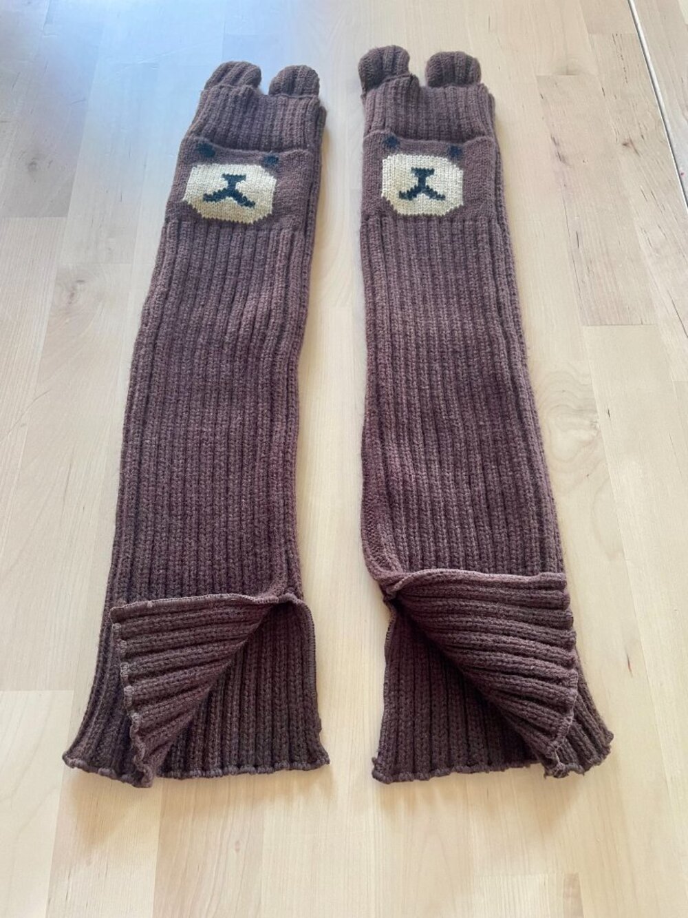 Teddy Fresh Women's Brown Thick Rib Bear Leg Warmers with Ears NWOT NEW One Size - Picture 3 of 4